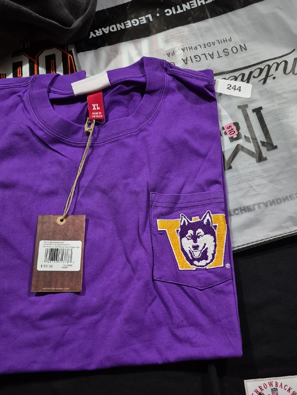 Mitchell & Ness Purple Husky Pocket Tee with Gold Patch